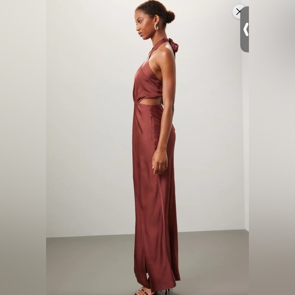 MINK PINK  FINLAY HALTER GOWN WITH SPLIT CLAY color, size Small NWT - Picture 3 of 14